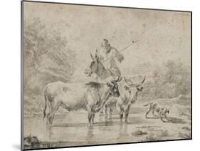 Two Oxen and a Shepherd on a Donkey Through the Ford-null-Mounted Giclee Print