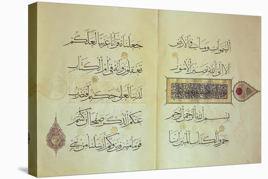 Two Pages from a Koran Manuscript, Illuminated by Mohammad Ebn Aibak-null-Stretched Canvas
