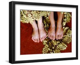 Two Pair of Feet of Small Children with Textile Spread around Them-Winfred Evers-Framed Premium Photographic Print