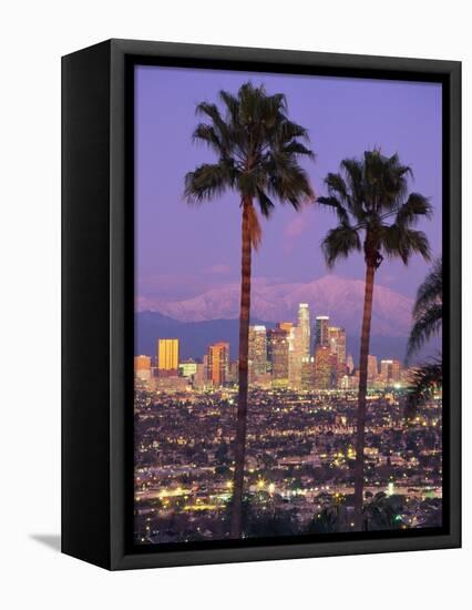 Two Palm Trees with Distant Los Angeles-Joseph Sohm-Framed Stretched Canvas