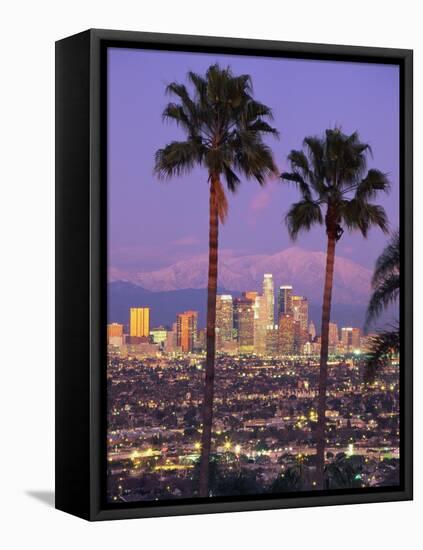 Two Palm Trees with Distant Los Angeles-Joseph Sohm-Framed Stretched Canvas