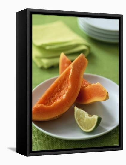 Two Papaya Wedges on a Plate-Michael Paul-Framed Stretched Canvas