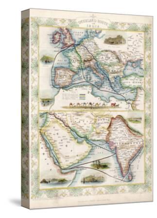 Two Part Map Showing Overland Routes To India Stretched Canvas Print J Rapkin Allposters Com