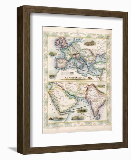 Two-Part Map Showing Overland Routes to India-J. Rapkin-Framed Art Print