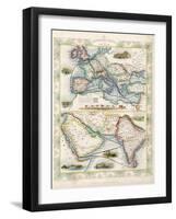 Two-Part Map Showing Overland Routes to India-J. Rapkin-Framed Art Print