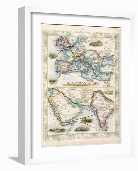 Two-Part Map Showing Overland Routes to India-J. Rapkin-Framed Art Print