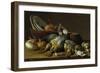 Two Partridges, Onions, Garlic and Vessels-Luis Egidio Meléndez-Framed Giclee Print