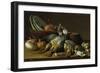 Two Partridges, Onions, Garlic and Vessels-Luis Egidio Meléndez-Framed Giclee Print