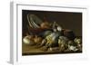 Two Partridges, Onions, Garlic and Vessels-Luis Egidio Meléndez-Framed Giclee Print