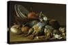 Two Partridges, Onions, Garlic and Vessels-Luis Egidio Meléndez-Stretched Canvas