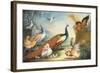 Two Peacocks, Doves, Chickens and a Rooster in a Parkland-Marmaduke Cradock-Framed Giclee Print