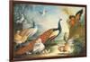 Two Peacocks, Doves, Chickens and a Rooster in a Parkland-Marmaduke Cradock-Framed Giclee Print