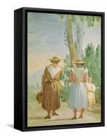 Two Peasant Women and a Child Seen from Behind, from the 'Foresteria' (Guesthouse) 1757-Giandomenico Tiepolo-Framed Stretched Canvas