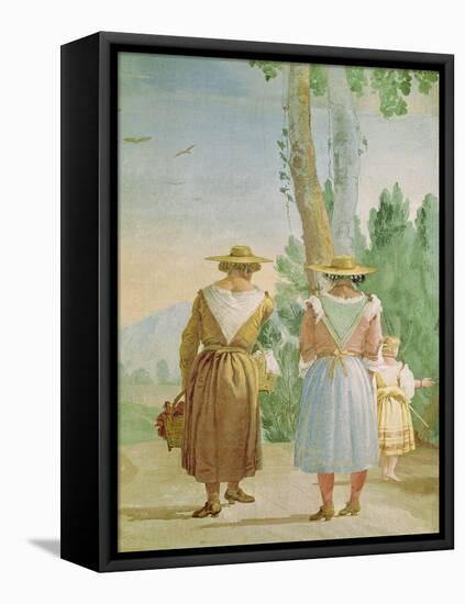 Two Peasant Women and a Child Seen from Behind, from the 'Foresteria' (Guesthouse) 1757-Giandomenico Tiepolo-Framed Stretched Canvas