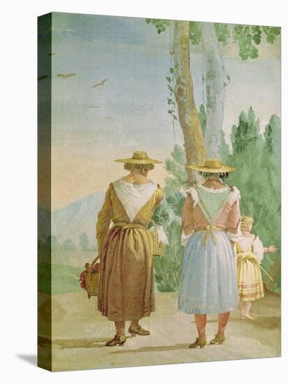 Two Peasant Women and a Child Seen from Behind, from the 'Foresteria' (Guesthouse) 1757-Giandomenico Tiepolo-Stretched Canvas