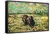 Two Peasant Women Digging In Field with Snow-Vincent van Gogh-Framed Stretched Canvas