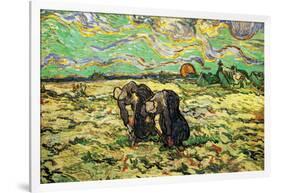 Two Peasant Women Digging In Field with Snow-Vincent van Gogh-Framed Art Print