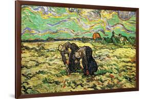 Two Peasant Women Digging In Field with Snow-Vincent van Gogh-Framed Art Print