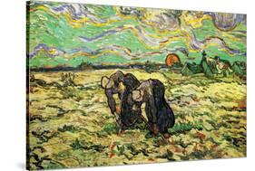 Two Peasant Women Digging In Field with Snow-Vincent van Gogh-Stretched Canvas