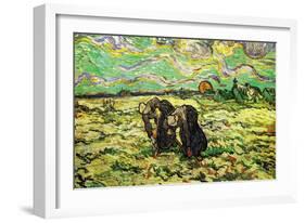 Two Peasant Women Digging In Field with Snow-Vincent van Gogh-Framed Art Print