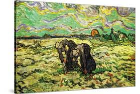 Two Peasant Women Digging In Field with Snow-Vincent van Gogh-Stretched Canvas