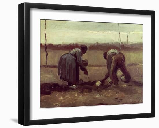 Two Peasants Planting Potatoes, 1885-Vincent van Gogh-Framed Giclee Print