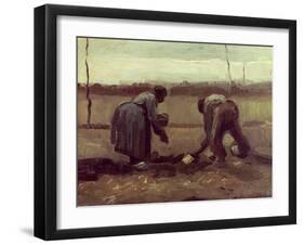 Two Peasants Planting Potatoes, 1885-Vincent van Gogh-Framed Giclee Print