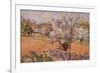 Two Peasants Sowing Haricots in an Orchard in Blossom-Armand Guillaumin-Framed Giclee Print