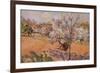 Two Peasants Sowing Haricots in an Orchard in Blossom-Armand Guillaumin-Framed Giclee Print