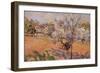 Two Peasants Sowing Haricots in an Orchard in Blossom-Armand Guillaumin-Framed Giclee Print