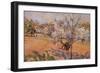 Two Peasants Sowing Haricots in an Orchard in Blossom-Armand Guillaumin-Framed Giclee Print