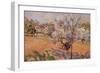 Two Peasants Sowing Haricots in an Orchard in Blossom-Armand Guillaumin-Framed Giclee Print