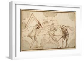 Two Peasants Threshing-Domenico Campagnola-Framed Giclee Print