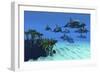 Two Pennant Fish Scamper Away from a Pod of Striped Dolphins-null-Framed Premium Giclee Print