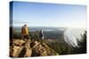Two People Hiking On Neahkahnie Mountain Near Manzanita, Oregon-Justin Bailie-Stretched Canvas