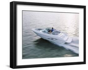 Two People in a Motorboat-null-Framed Premium Photographic Print