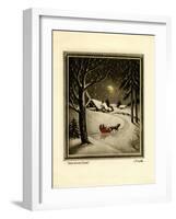 Two People in Horsedrawn Sleigh on Snowy Landscape-null-Framed Art Print