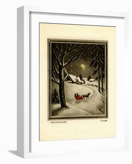 Two People in Horsedrawn Sleigh on Snowy Landscape-null-Framed Art Print