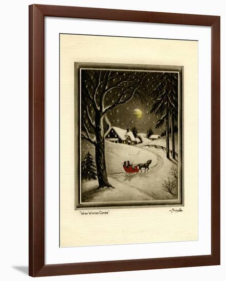 Two People in Horsedrawn Sleigh on Snowy Landscape-null-Framed Art Print