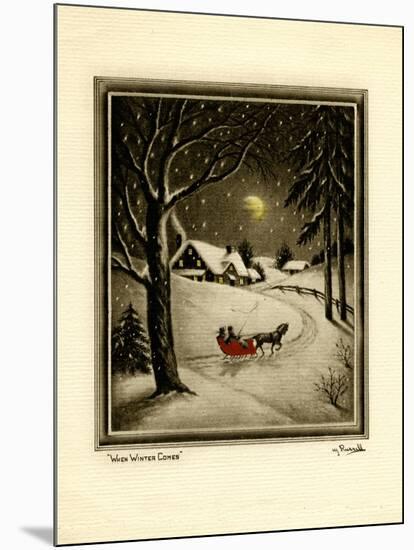 Two People in Horsedrawn Sleigh on Snowy Landscape-null-Mounted Art Print