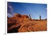 Two people mountain biking, Moab, Utah, USA-Richard Sisk-Framed Photographic Print