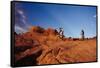 Two people mountain biking, Moab, Utah, USA-Richard Sisk-Framed Stretched Canvas