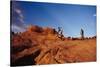 Two people mountain biking, Moab, Utah, USA-Richard Sisk-Stretched Canvas