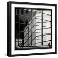 Two People Sitting Outside a Modern Glass Building-Eudald Castells-Framed Photographic Print
