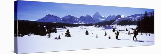 Two People Skiing, Mt Assiniboine, Mt Assiniboine Provincial Park, British Columbia, Canada-null-Stretched Canvas