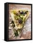 Two Pieces of Pizza with Mince, Olives, Spinach and Cheese-null-Framed Stretched Canvas