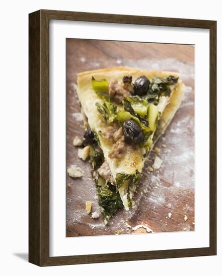 Two Pieces of Pizza with Mince, Olives, Spinach and Cheese-null-Framed Photographic Print