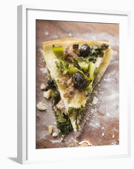 Two Pieces of Pizza with Mince, Olives, Spinach and Cheese-null-Framed Photographic Print