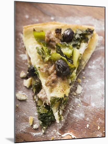 Two Pieces of Pizza with Mince, Olives, Spinach and Cheese-null-Mounted Photographic Print