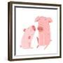 Two Pigs Parent and Child Cartoon. Two Domestic Animals Childish Hand Drawn Illustration. Vector Ca-Popmarleo-Framed Premium Giclee Print